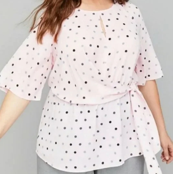 Lane Bryant Soft Girl Office size 28 pink polka dot blouse - Picture 1 of 10